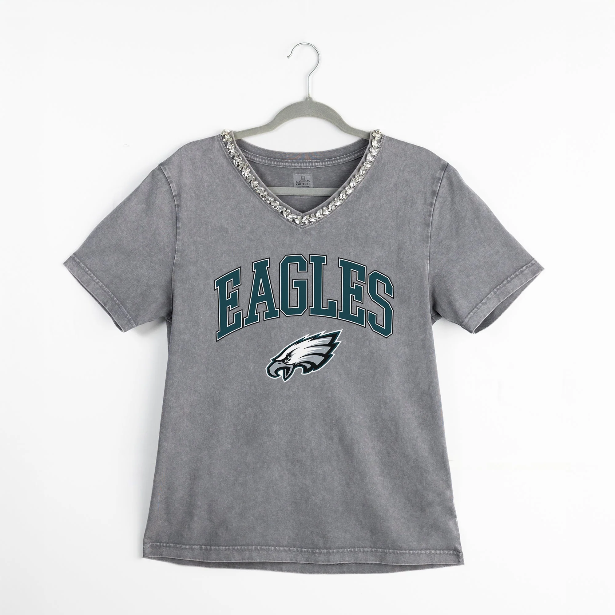 PHILADELPHIA EAGLES ICONIC EDGE RHINESTONE TRIM V-NECK TEE - Image 8