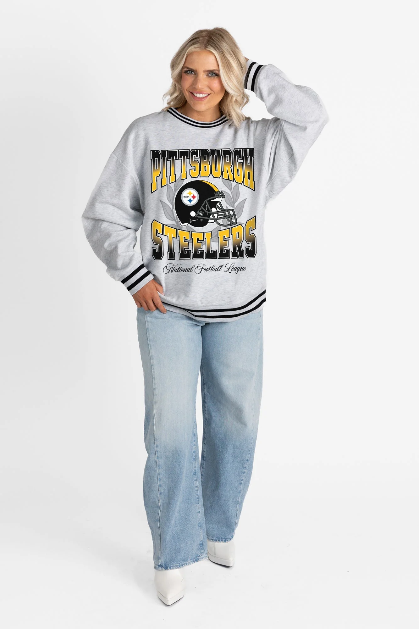 PITTSBURGH STEELERS FADE ROUTE CREW FLEECE RINGER SWEATSHIRT - Image 6