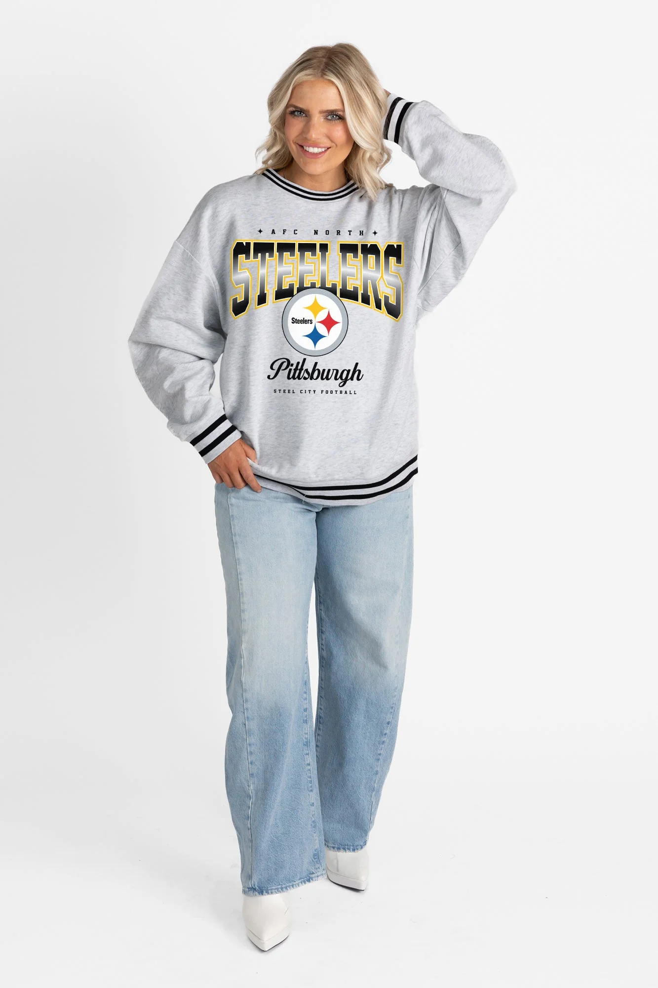 PITTSBURGH STEELERS GRIDIRON DRIVE CREW FLEECE RINGER SWEATSHIRT - Image 6