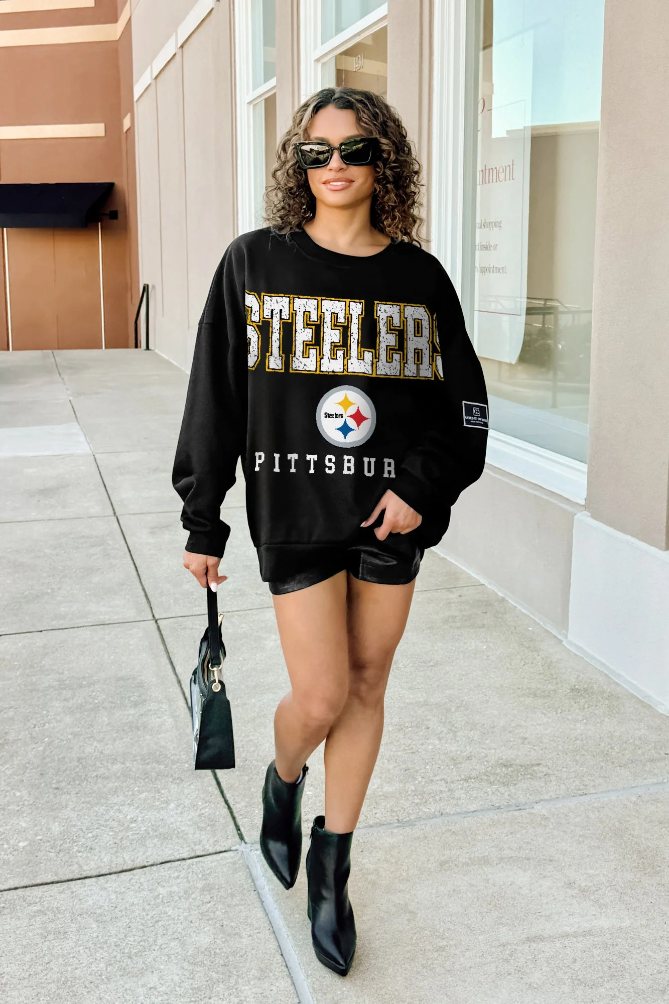 PITTSBURGH STEELERS LEVEL UP BLACK LABEL PREMIUM FLEECE CREW SWEATSHIRT - Image 3