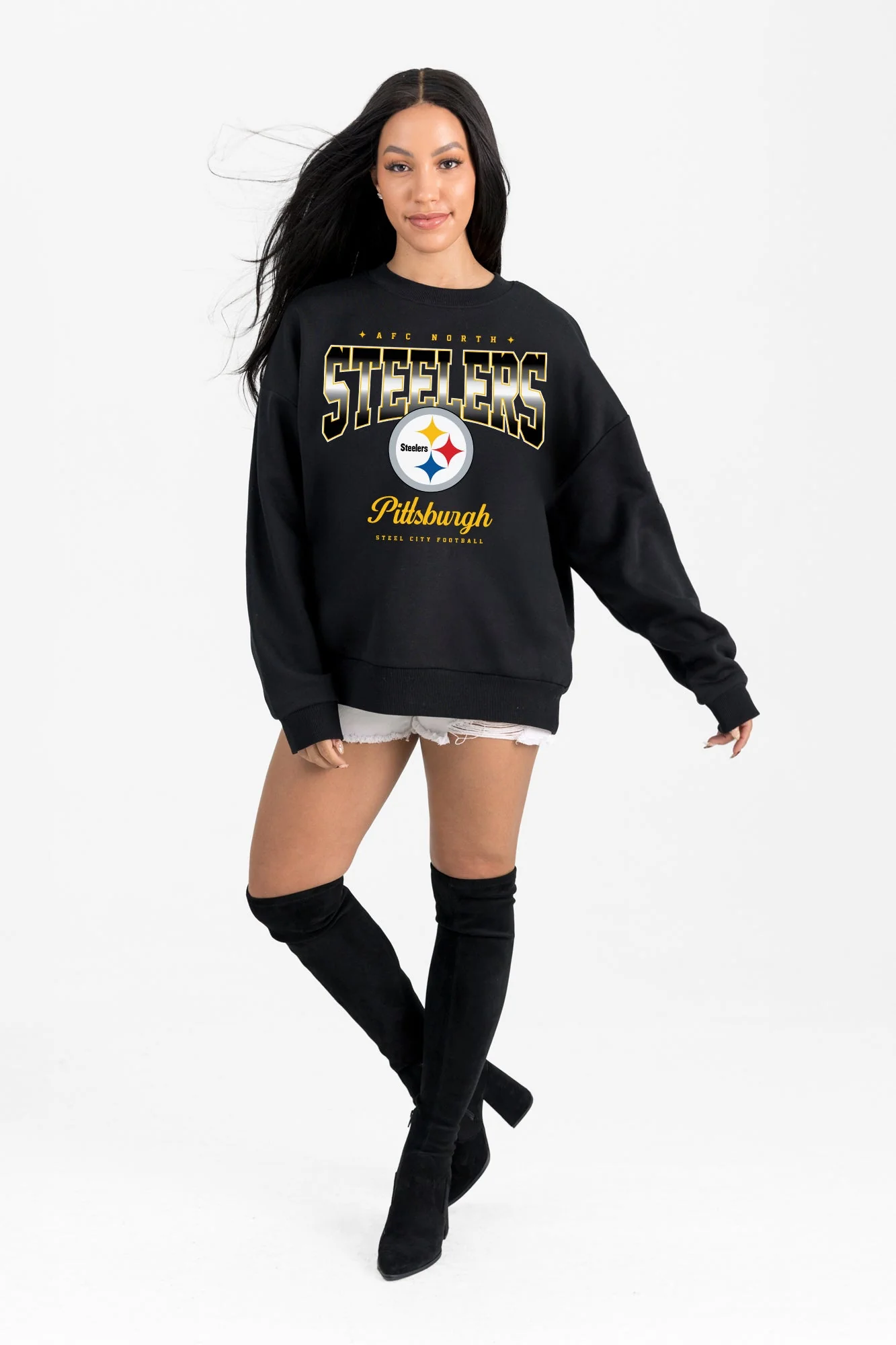 PITTSBURGH STEELERS POWERHOUSE PLAY BLACK LABEL PREMIUM FLEECE CREW SWEATSHIRT - Image 5