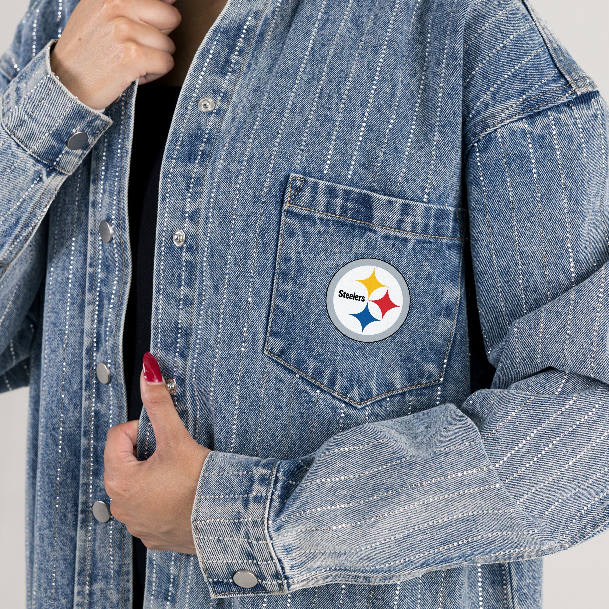PITTSBURGH STEELERS STYLE'S THE LIMIT MICRO-RHINESTONE DENIM OVERSHIRT - Image 5