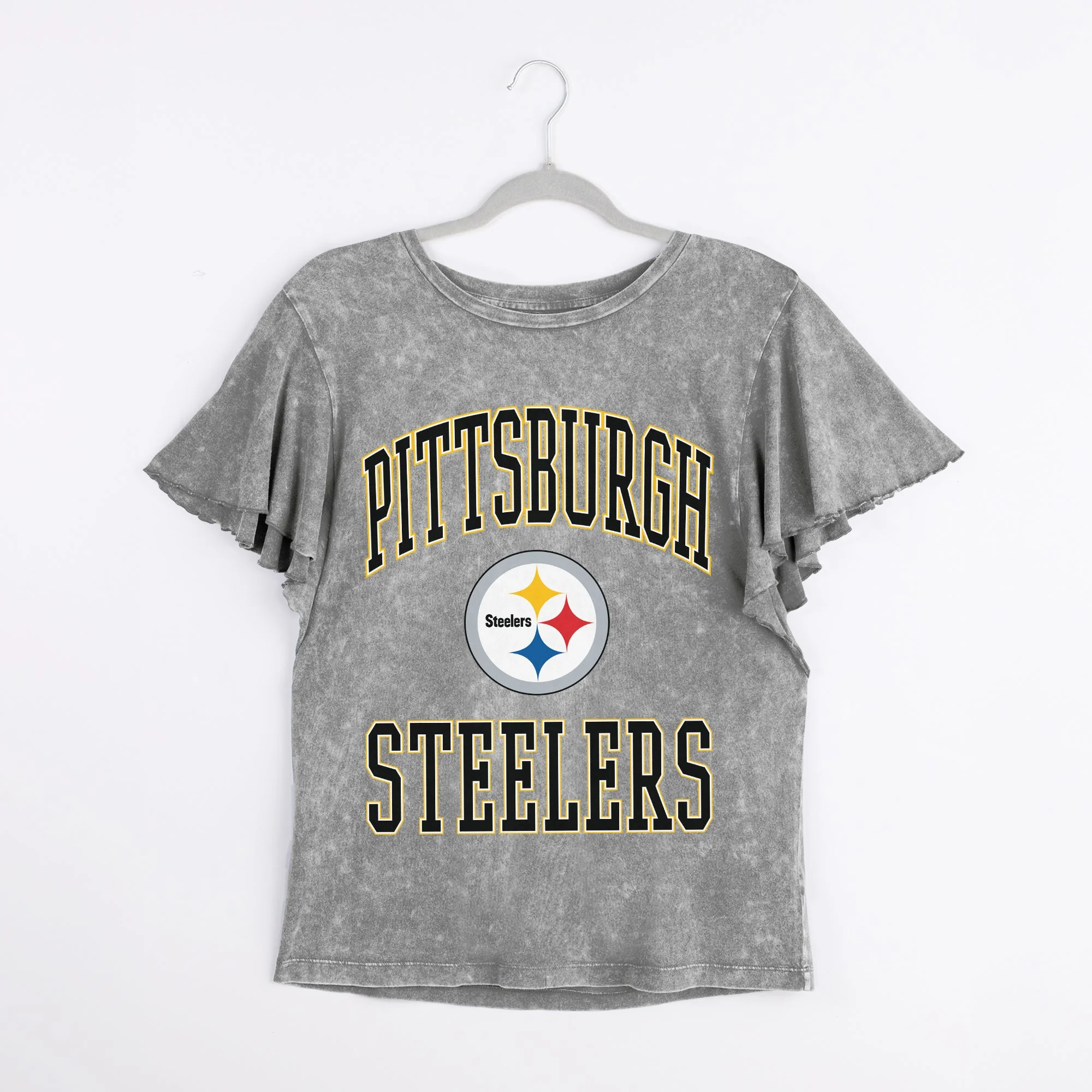PITTSBURGH STEELERS VICTORY MODE FLUTTER SLEEVE TEE IN GREY - Image 6