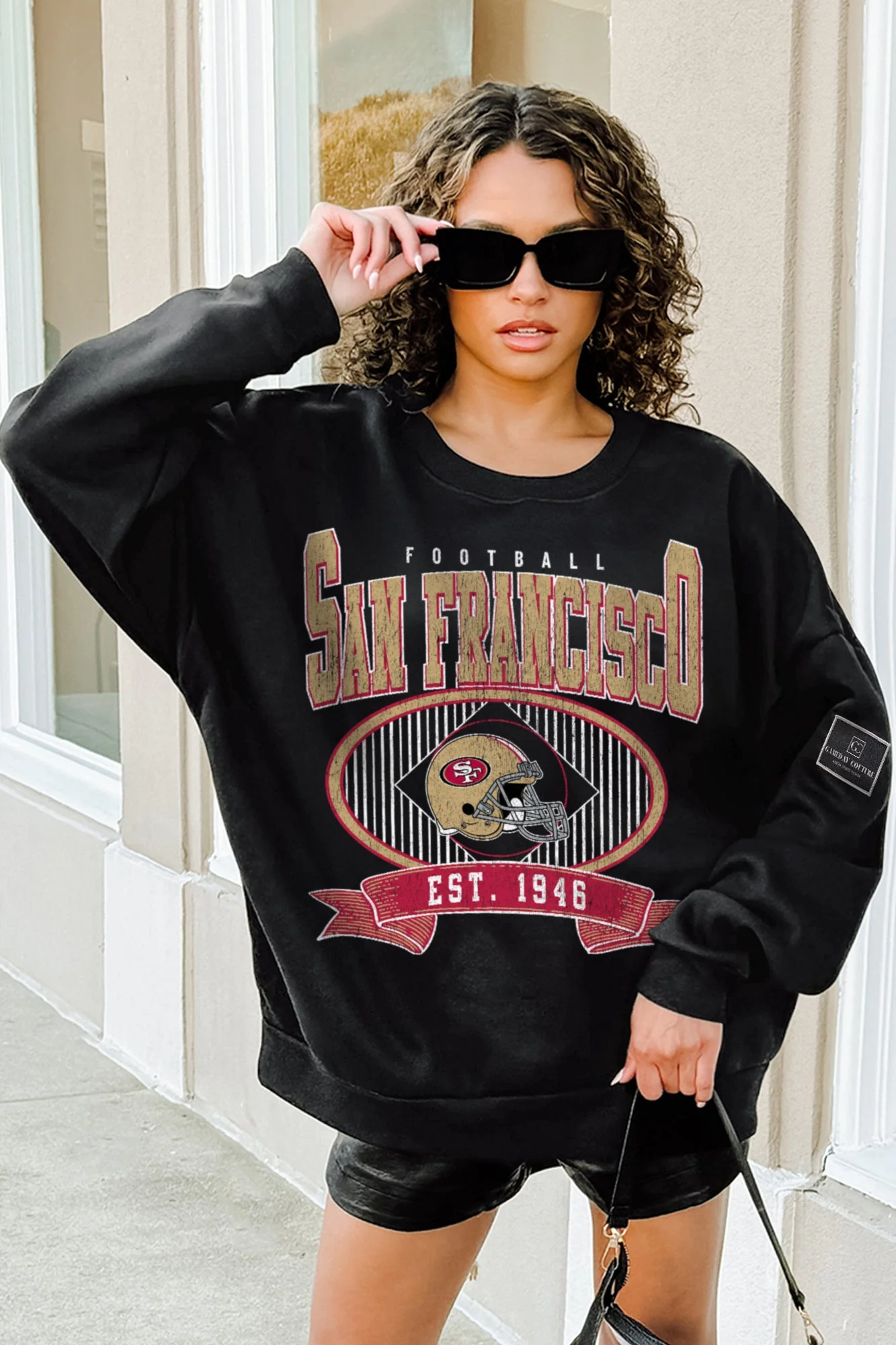 SAN FRANCISCO 49ERS BOLD CHEERS BLACK LABEL PREMIUM FLEECE CREW SWEATSHIRT - Image 2