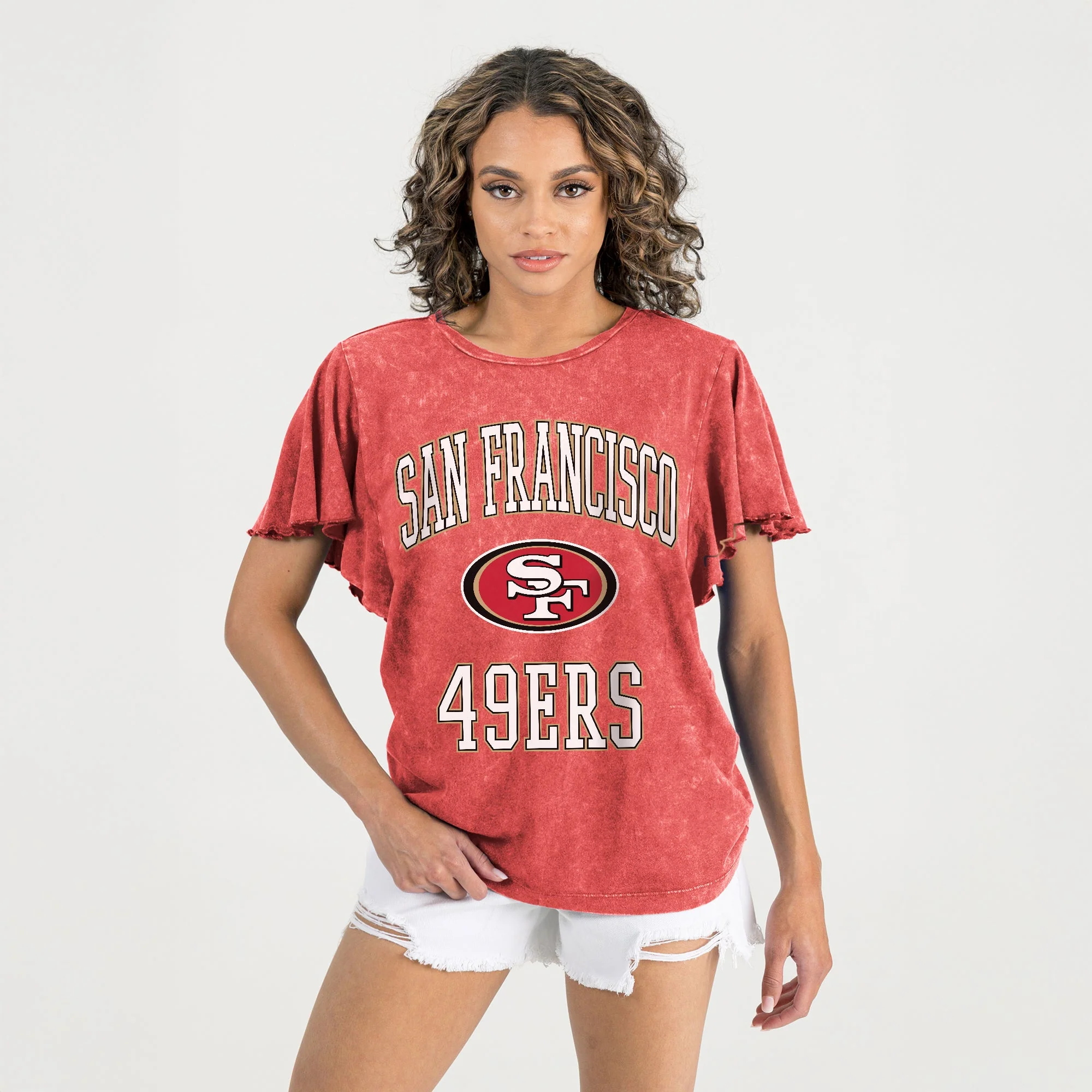 SAN FRANCISCO 49ERS VICTORY MODE FLUTTER SLEEVE TEE IN RED - Image 4