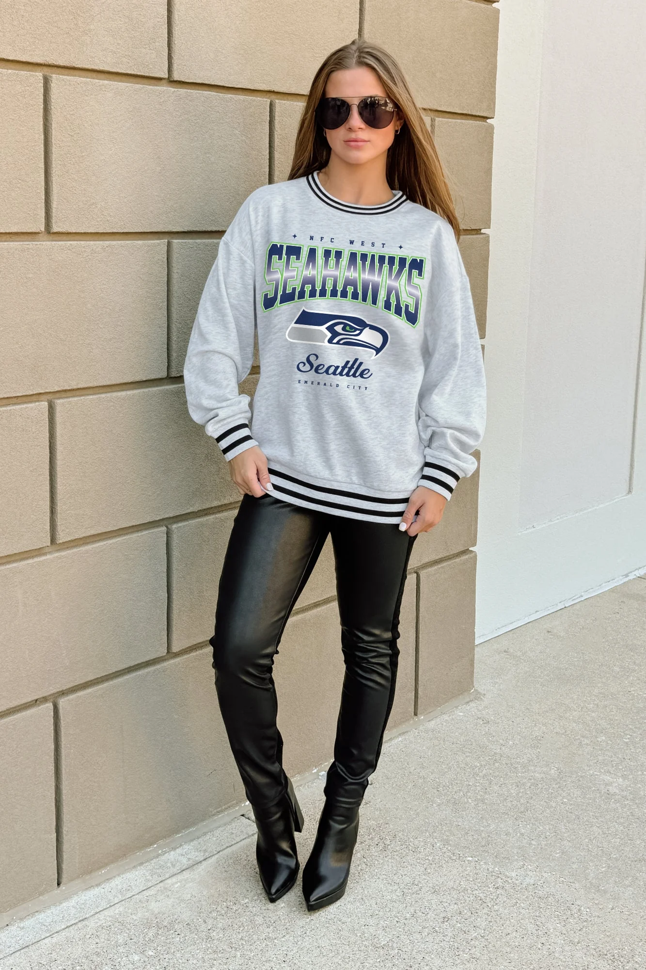 SEATTLE SEAHAWKS GRIDIRON DRIVE CREW FLEECE RINGER SWEATSHIRT - Image 3