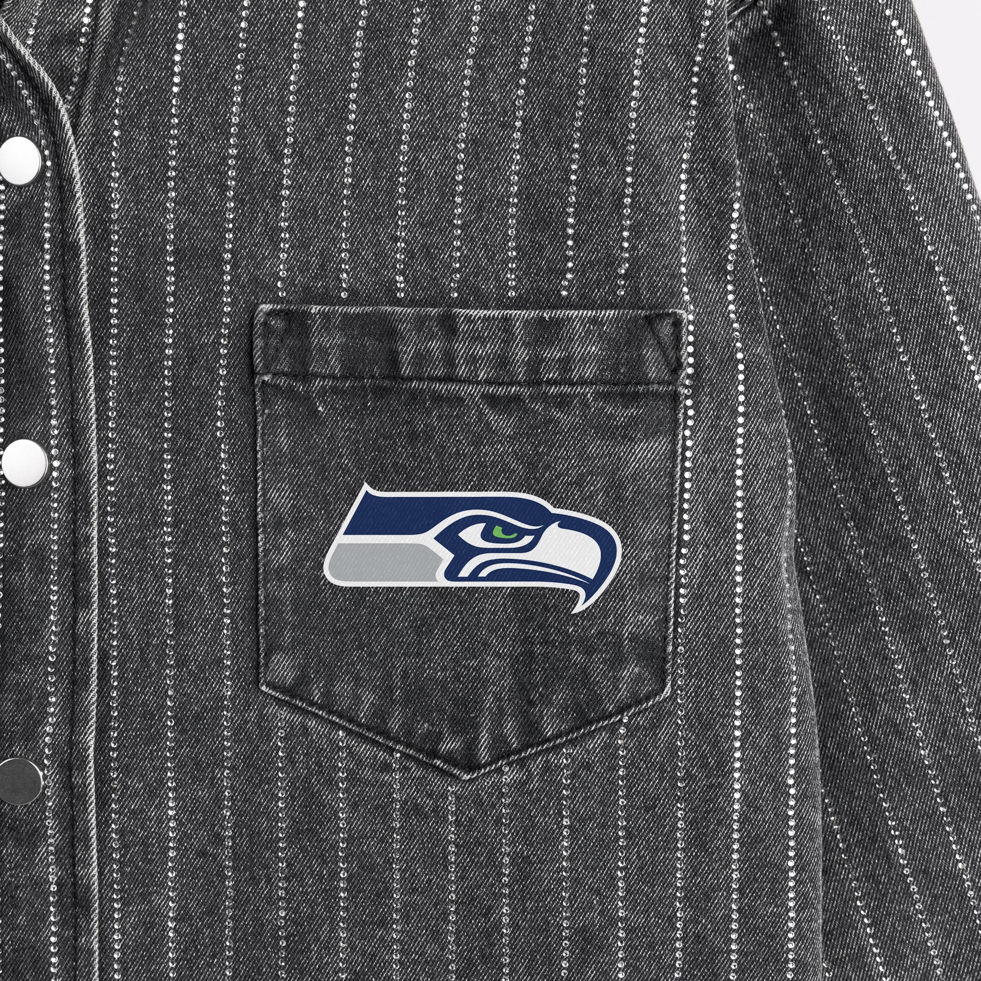 SEATTLE SEAHAWKS STYLE'S THE LIMIT MICRO-RHINESTONE DENIM OVERSHIRT IN BLACK - Image 5