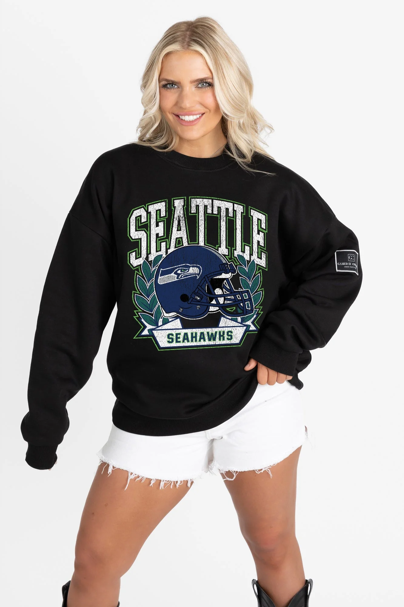 SEATTLE SEAHAWKS VICTORY LANE BLACK LABEL PREMIUM FLEECE CREW SWEATSHIRT - Image 6