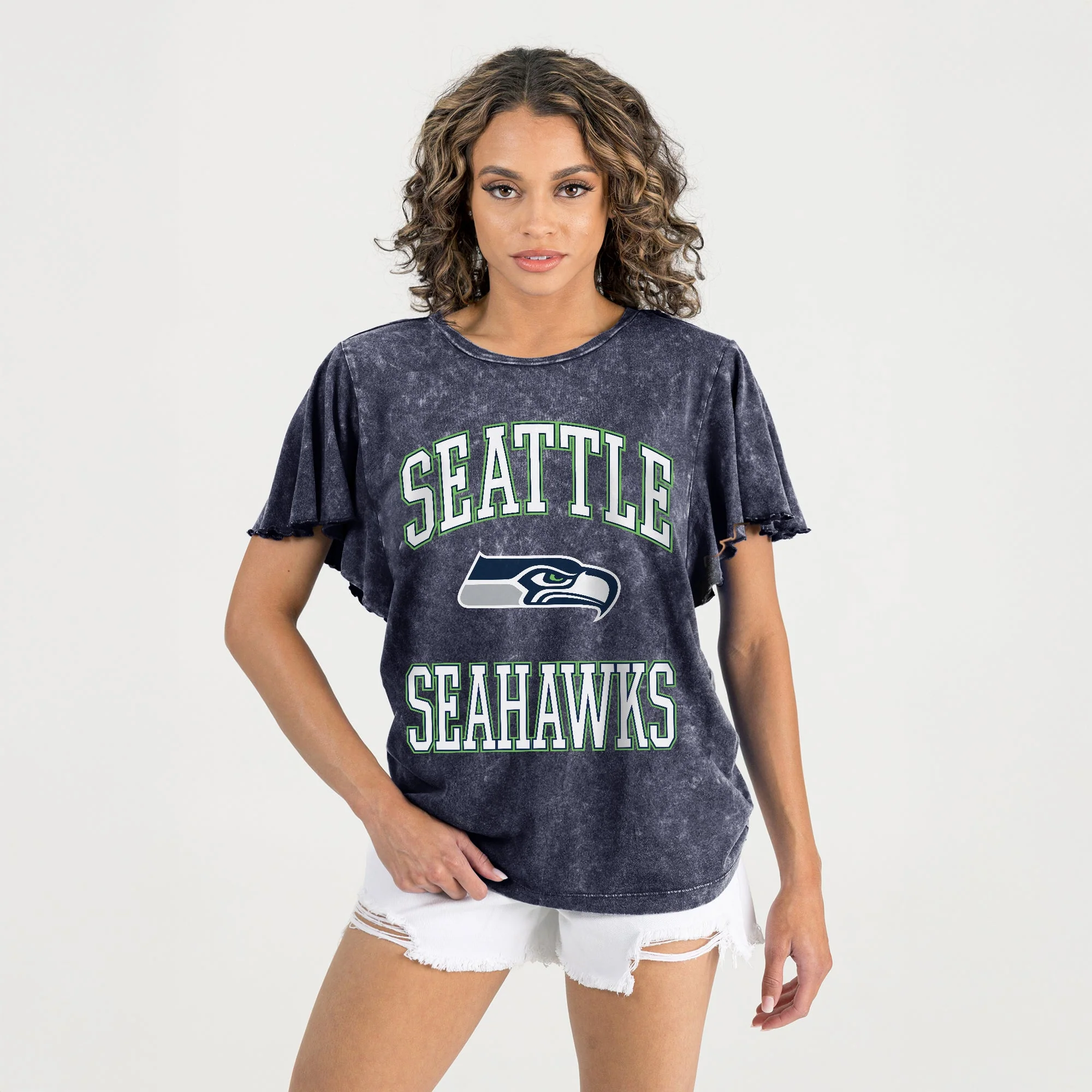 SEATTLE SEAHAWKS VICTORY MODE FLUTTER SLEEVE TEE IN NAVY - Image 4