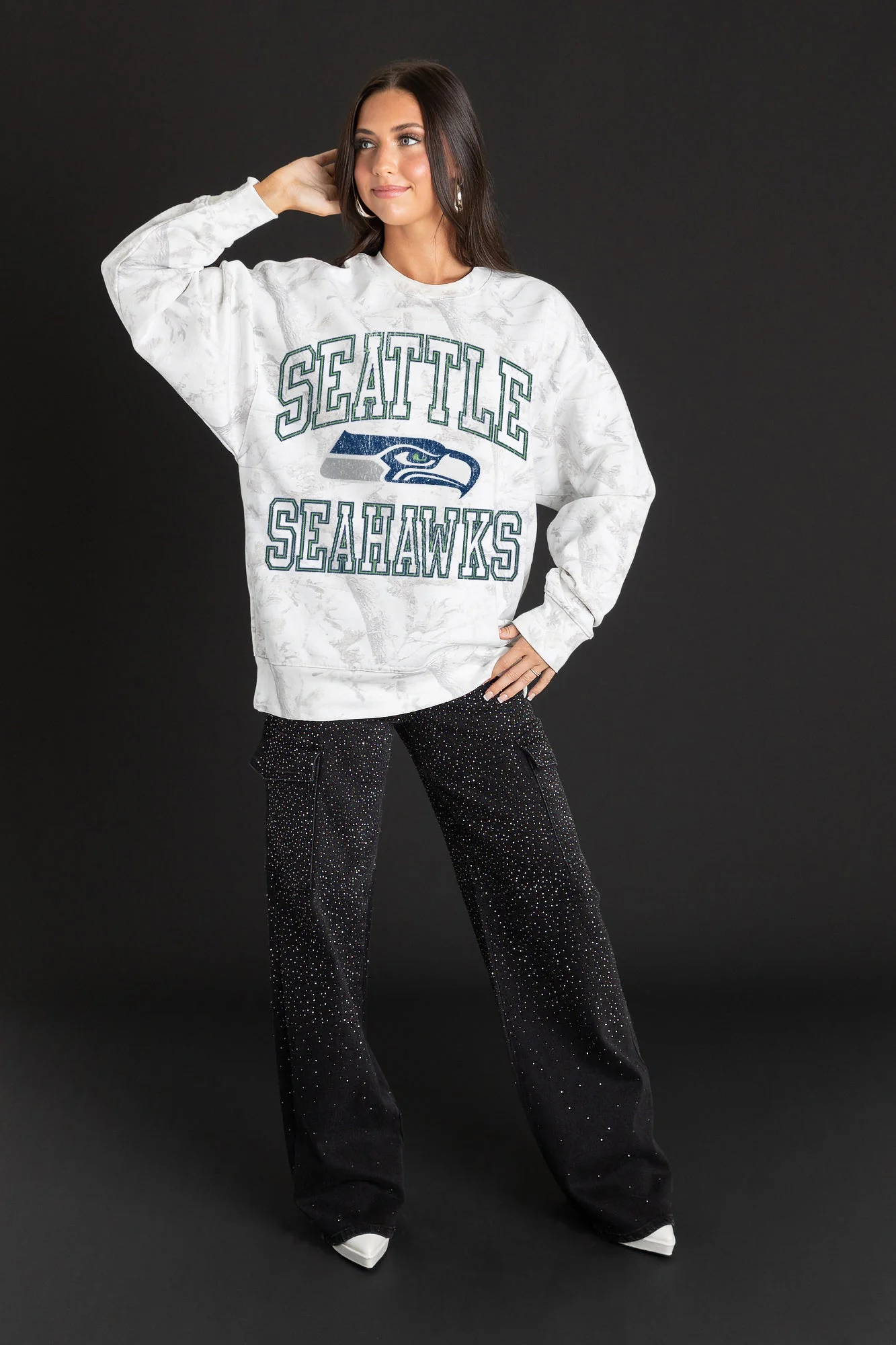 SEATTLE SEAHAWKS WHITEOUT PREMIUM DROP SHOULDER CAMO PULLOVER - Image 3