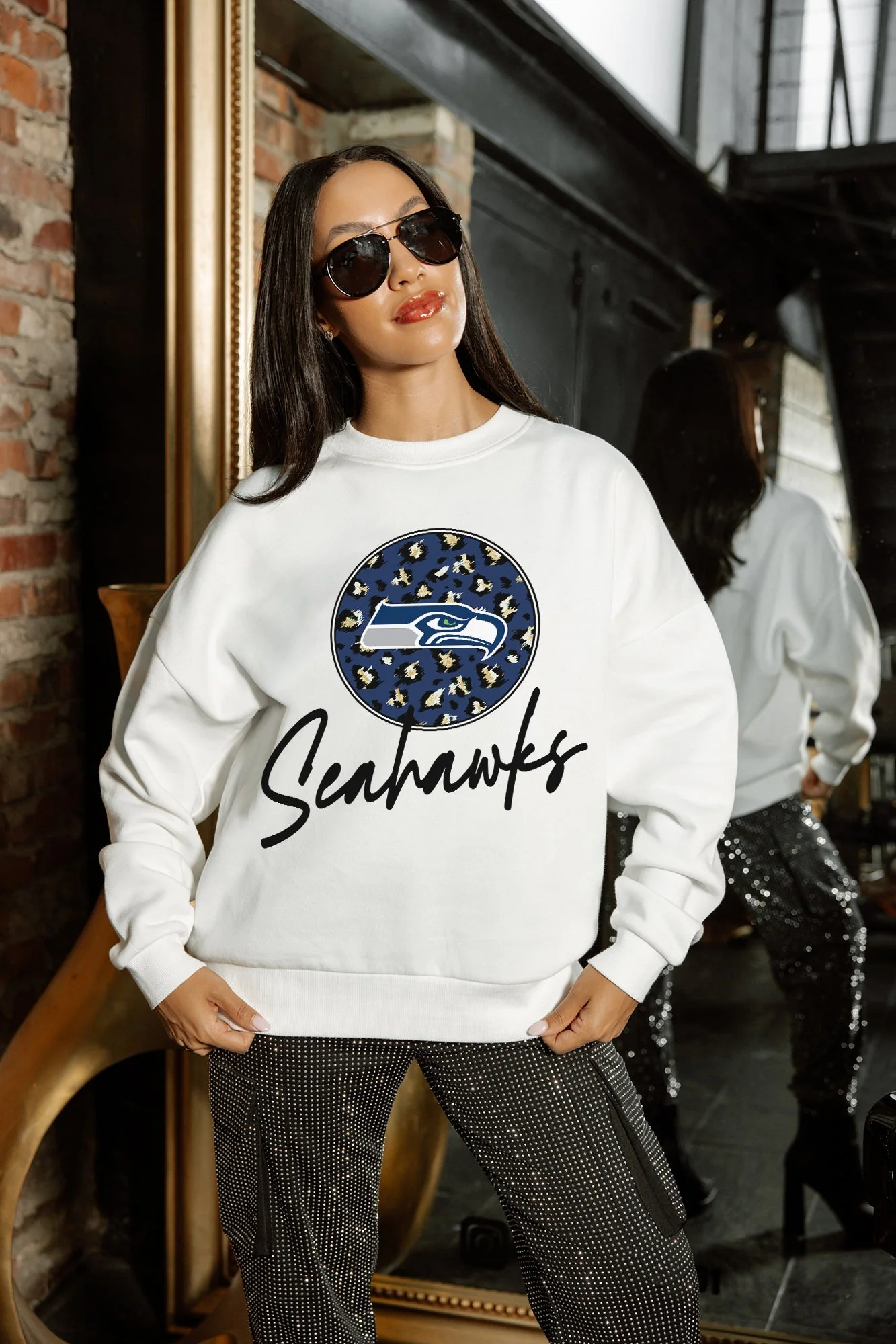 SEATTLE SEAHAWKS WILD BREAKTHROUGH PREMIUM FLEECE CREWNECK PULLOVER - Image 2