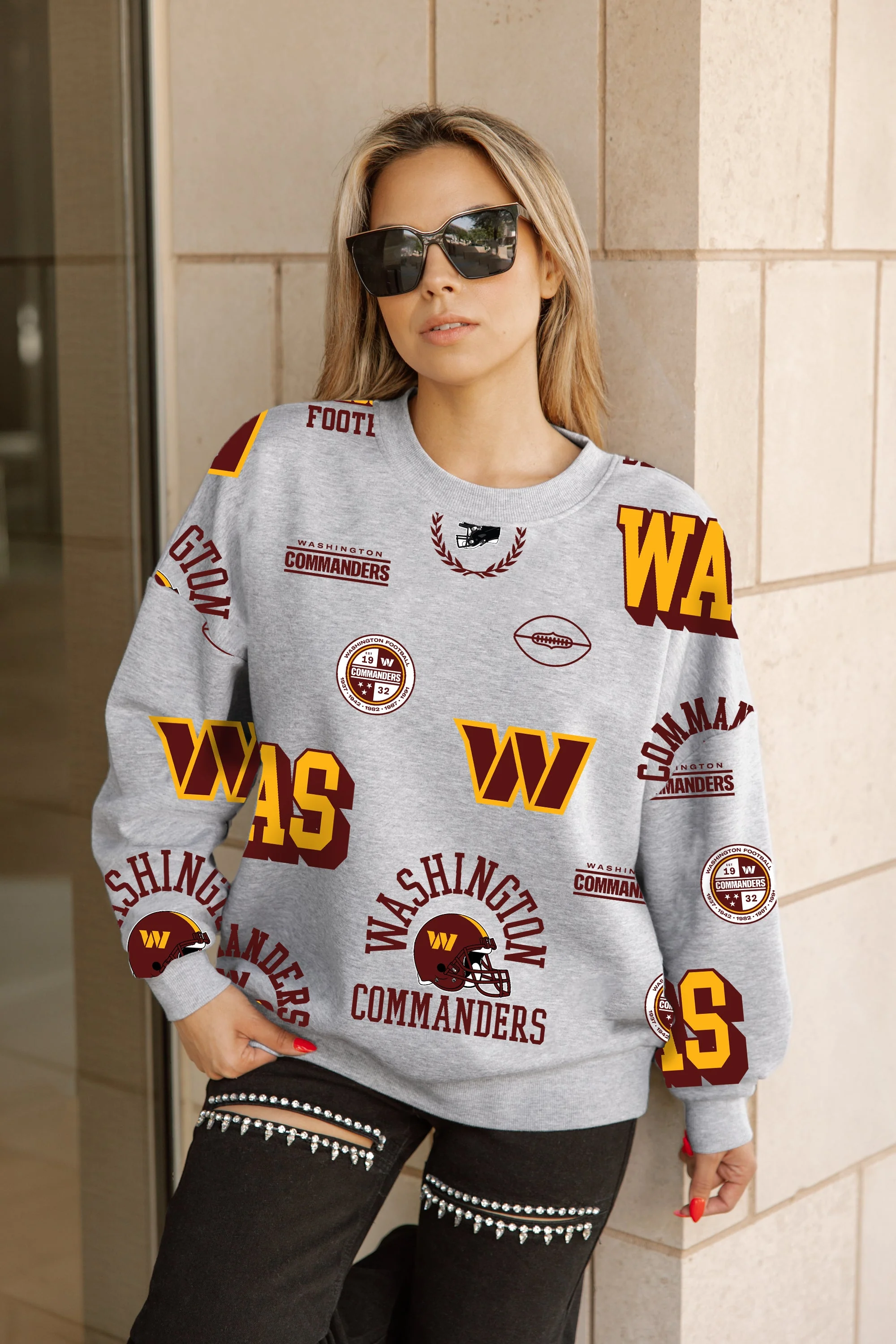 WASHINGTON COMMANDERS ALWAYS ON REPEAT PREMIUM FLEECE CREW SWEATSHIRT - Image 4