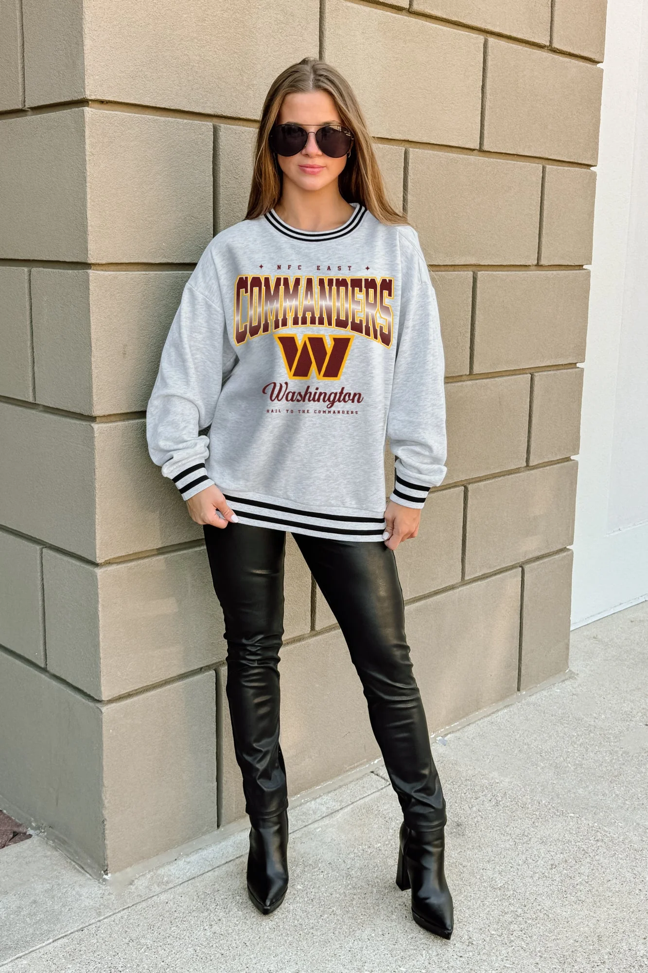 WASHINGTON COMMANDERS GRIDIRON DRIVE CREW FLEECE RINGER SWEATSHIRT - Image 2