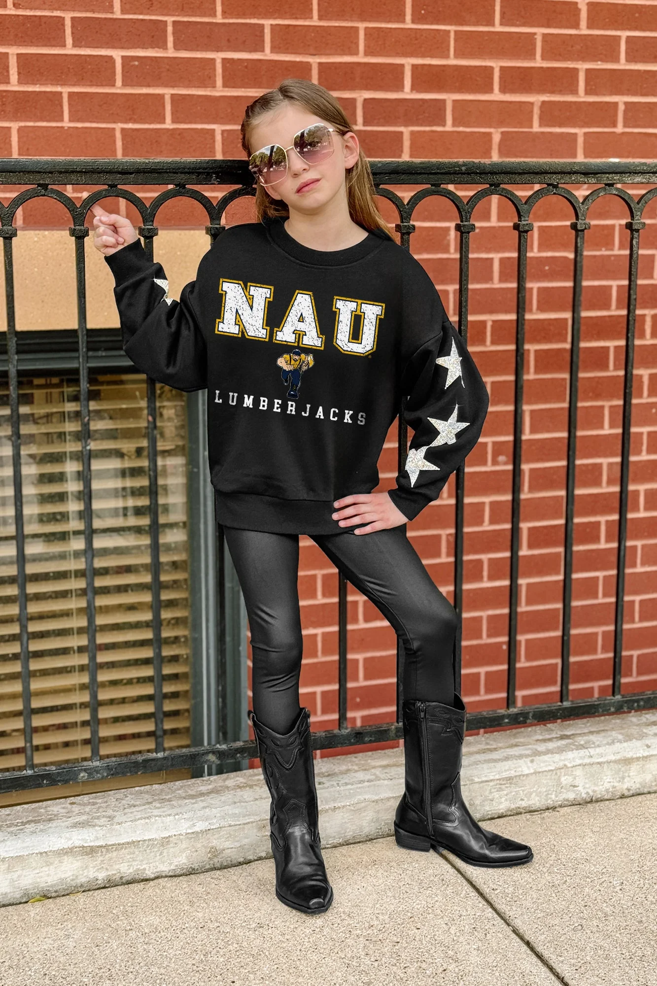 NORTHERN ARIZONA LUMBERJACKS VELOCITY KIDS STAR SLEEVE CREWNECK PULLOVER - Image 3