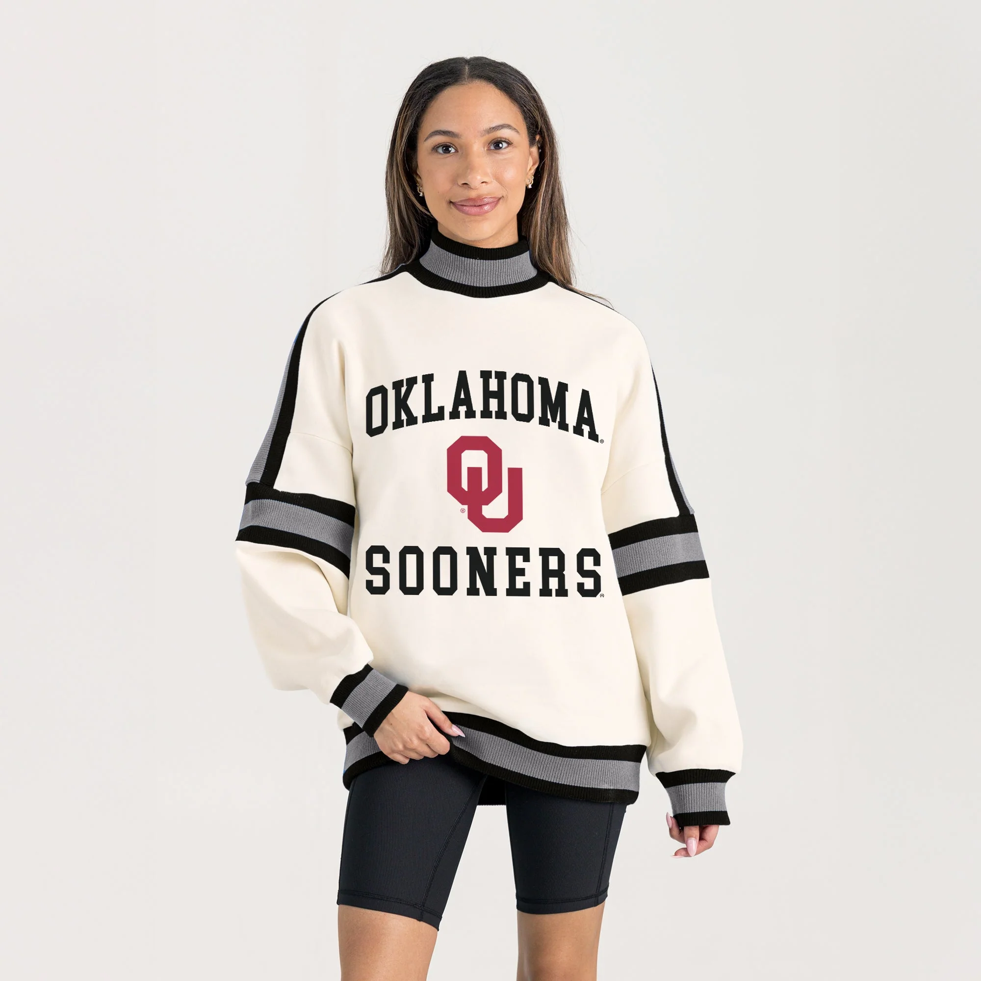 OKLAHOMA SOONERS VIVID MOTION COLORBLOCK TURTLENECK PULLOVER IN BLACK/SILVER - Image 5