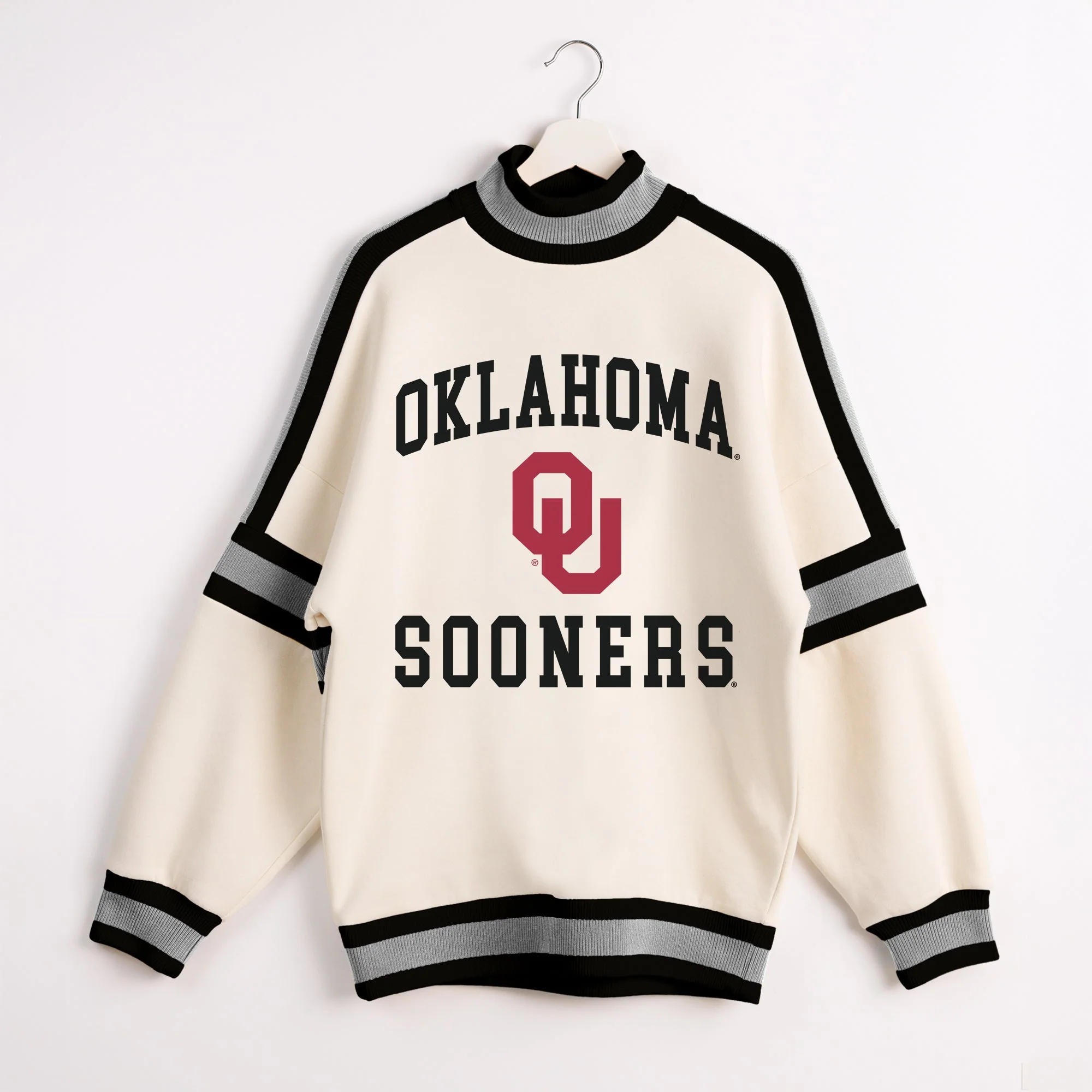 OKLAHOMA SOONERS VIVID MOTION COLORBLOCK TURTLENECK PULLOVER IN BLACK/SILVER - Image 8
