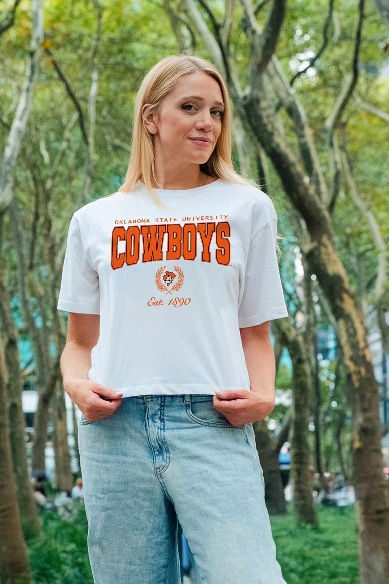 OKLAHOMA STATE COWBOYS EASY WIN BOXY FIT CROP TEE