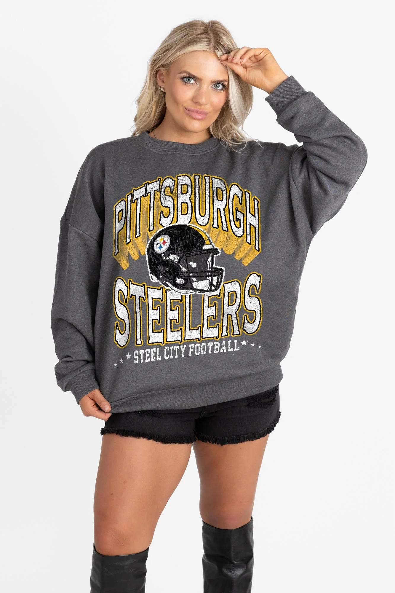 PITTSBURGH STEELERS STAY COOL PREMIUM FLEECE CREWNECK PULLOVER BY RANDI MAHOMES - Image 3