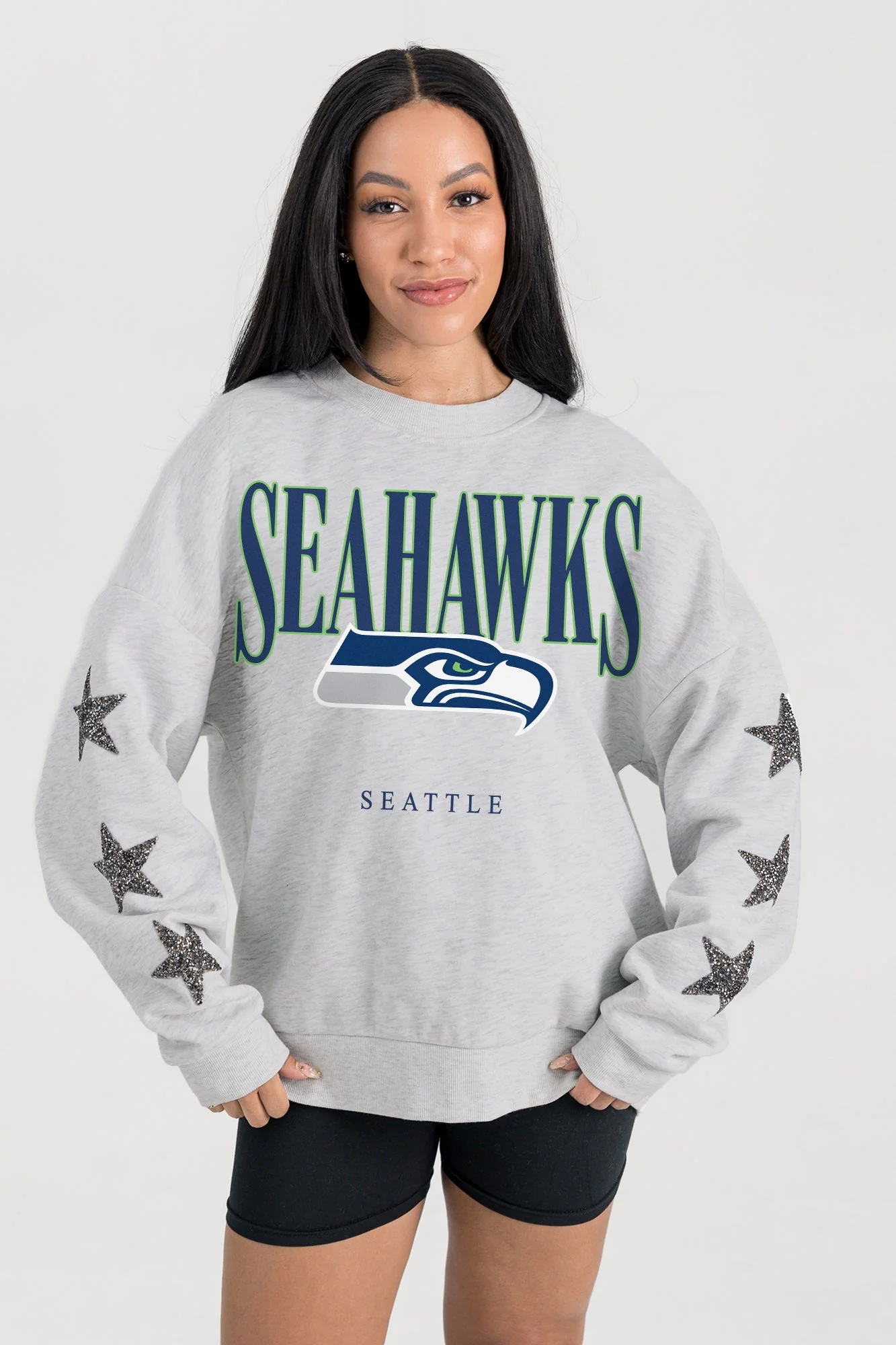 SEATTLE SEAHAWKS BOLD PLAY STAR EMBELLISHED CREW SWEATSHIRT BY RANDI MAHOMES - Image 3