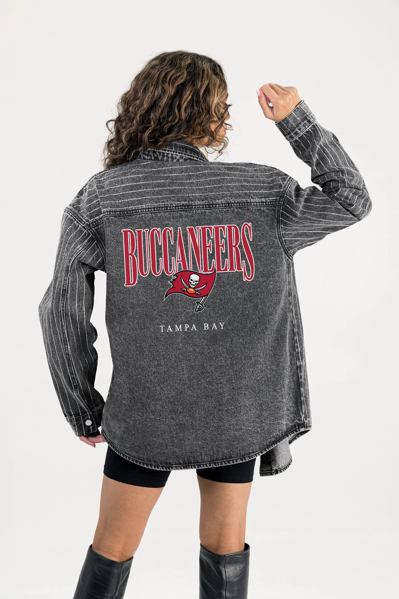 TAMPA BAY BUCCANEERS END ZONE ENERGY MICRO-RHINESTONE OVERSHIRT BY RANDI MAHOMES
