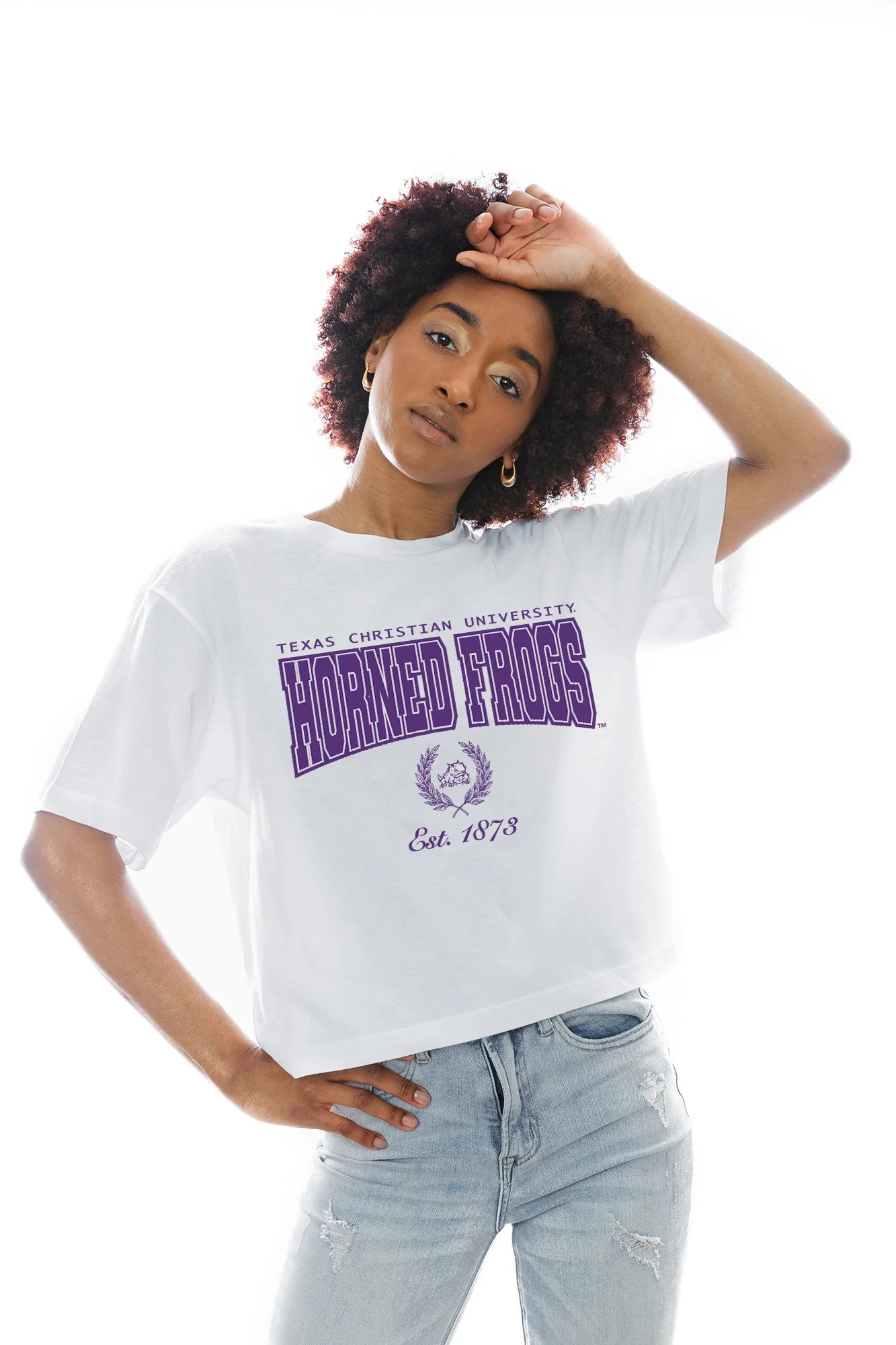 TCU HORNED FROGS EASY WIN BOXY FIT CROP TEE - Image 3