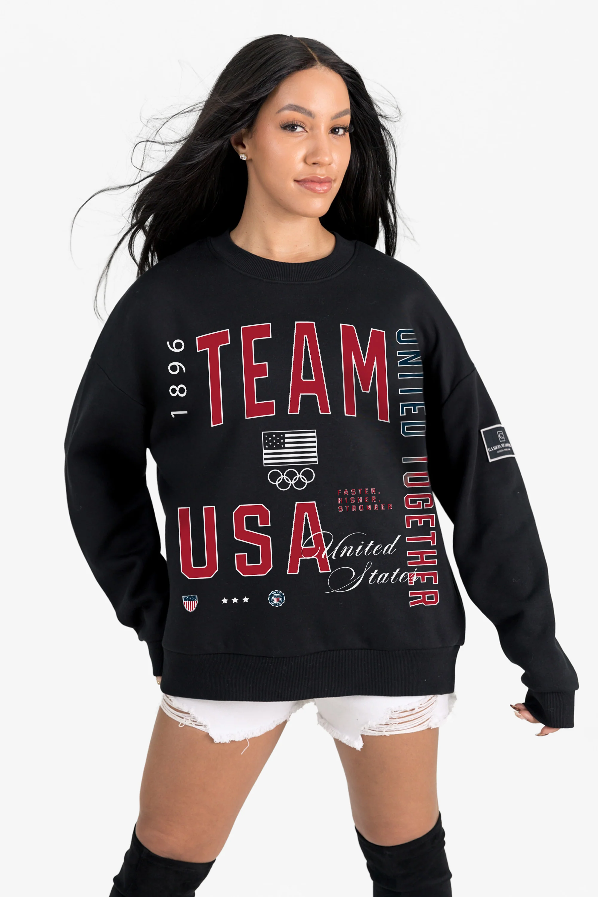 TEAM USA EVERYBODY'S ALL-AMERICAN BLACK LABEL PREMIUM FLEECE CREW SWEATSHIRT