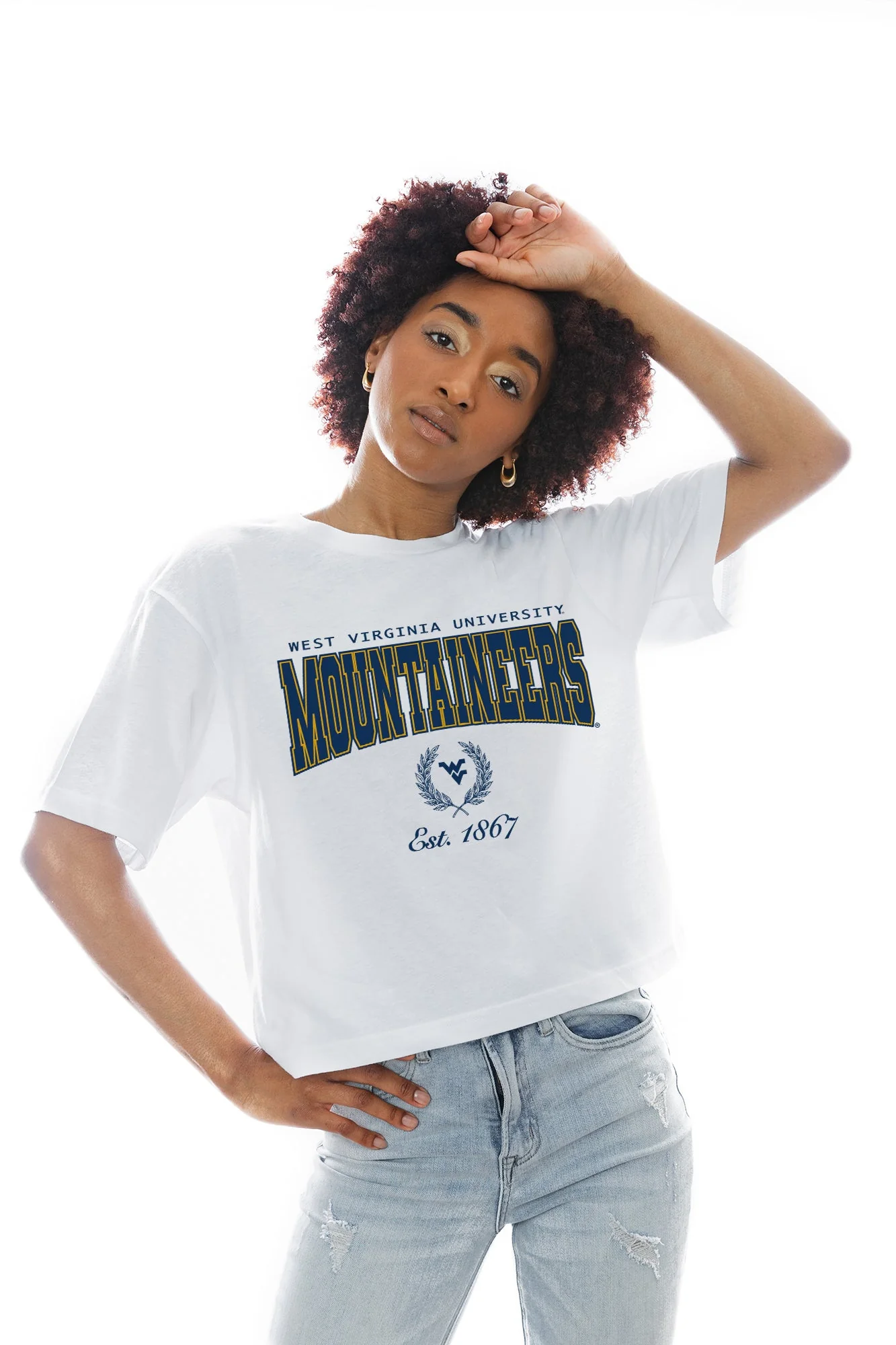 WEST VIRGINIA MOUNTAINEERS EASY WIN BOXY FIT CROP TEE - Image 3