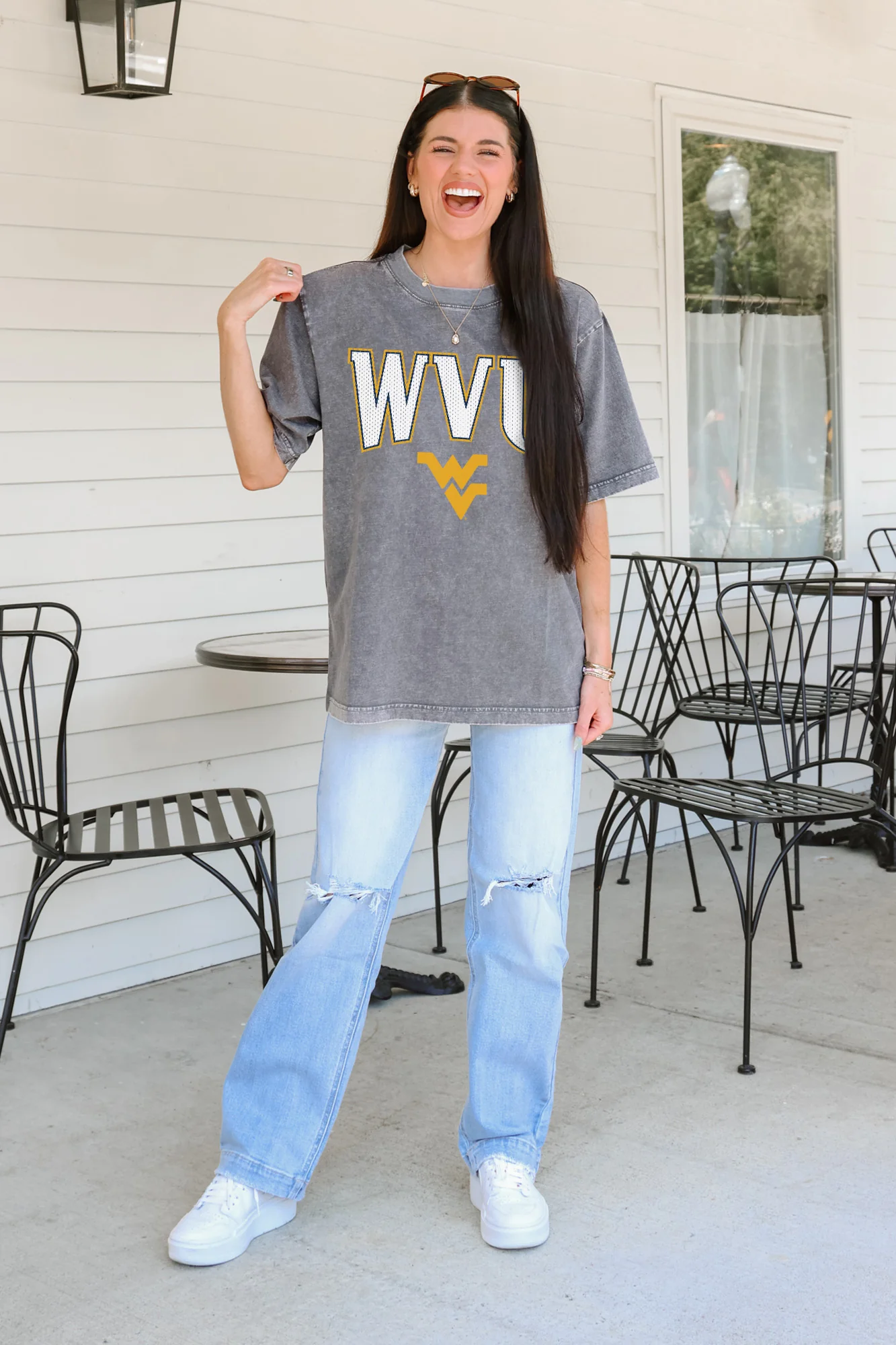 WEST VIRGINIA MOUNTAINEERS PLAYBOOK WIN OVERSIZED CREWNECK TEE - Image 2